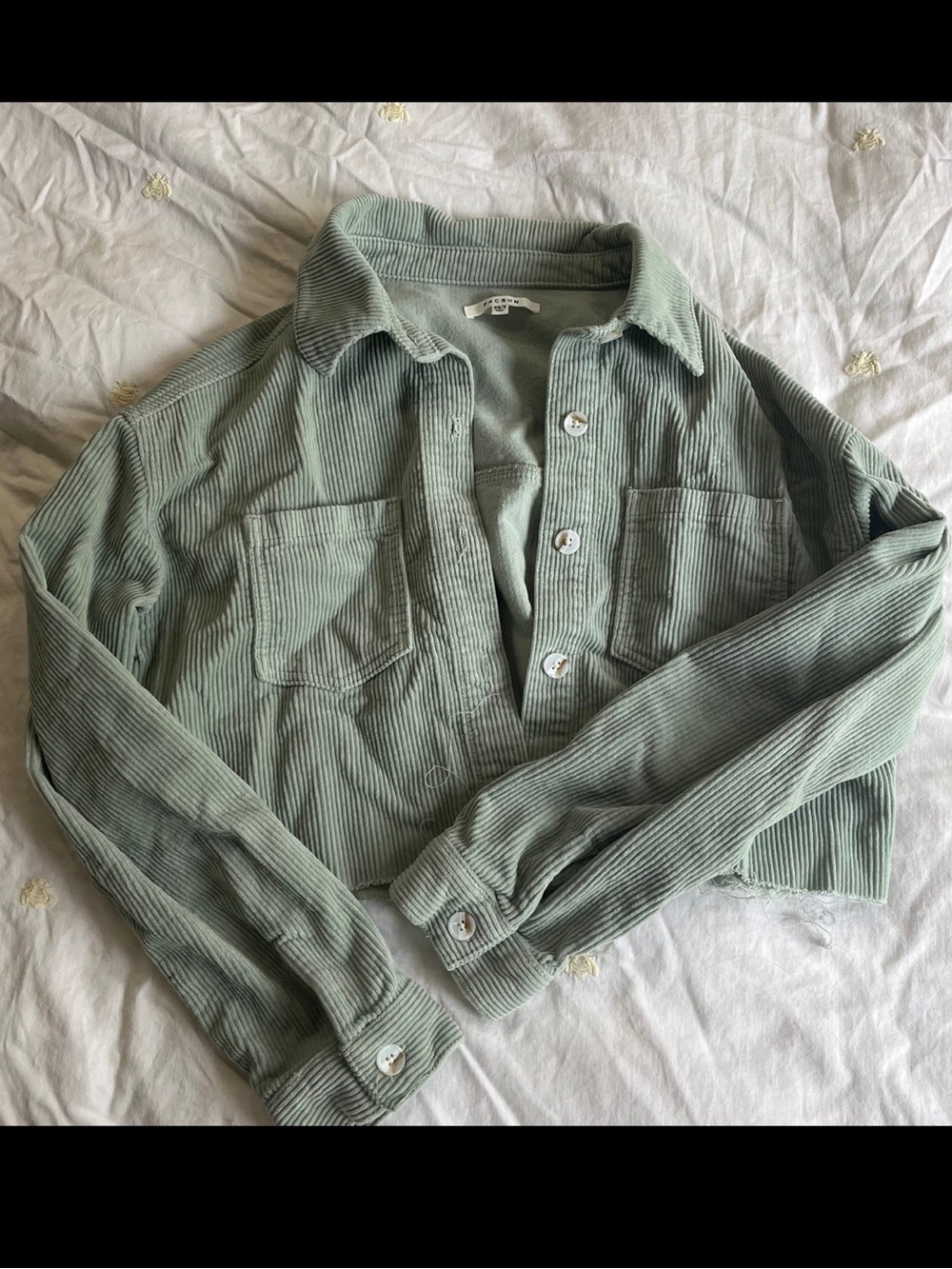 PacSun Cropped Corduroy Button-Down Shirt Jacket - Sage Green